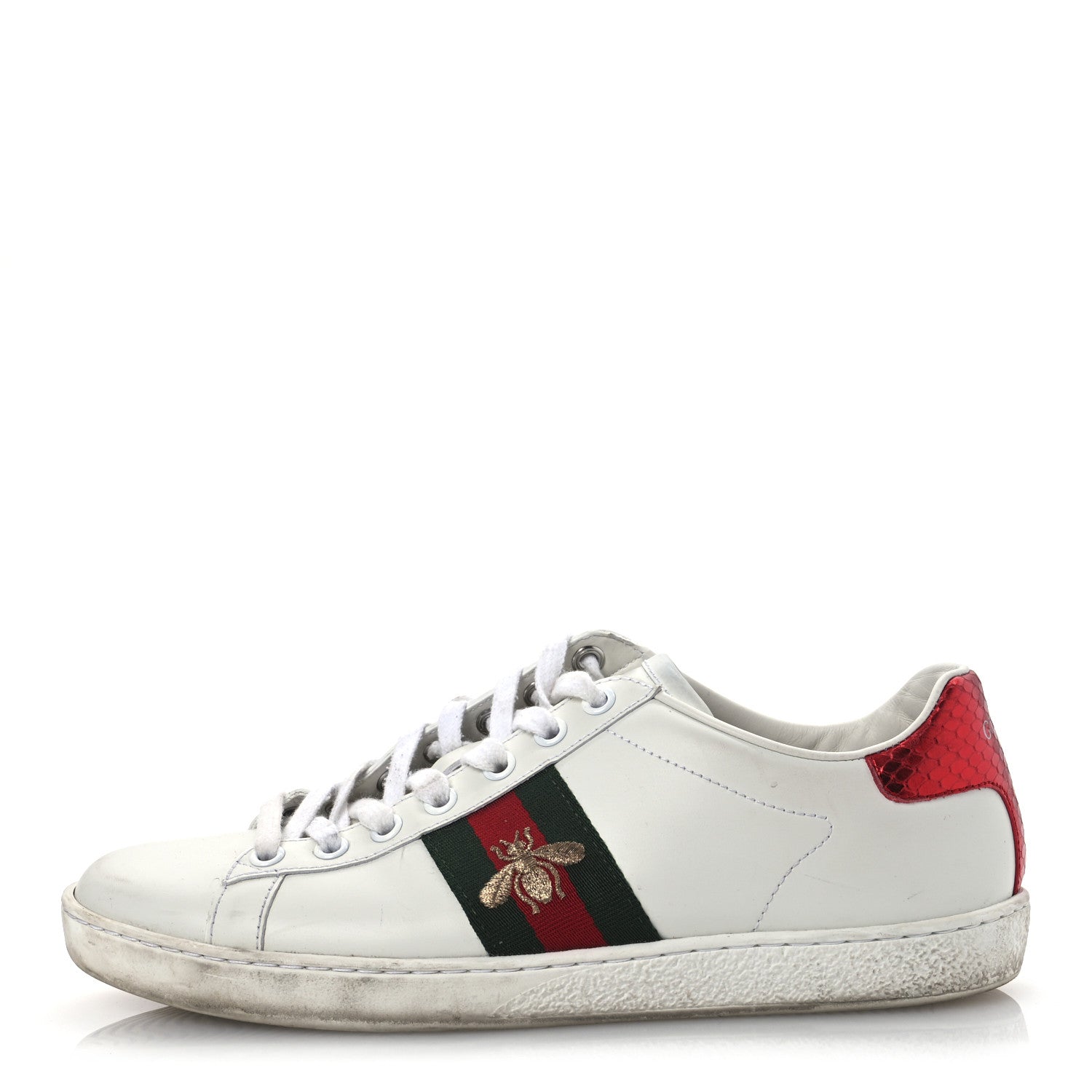 Calfskin Ayers Bee Embroidered Womens Ace Sneakers 37 White Green