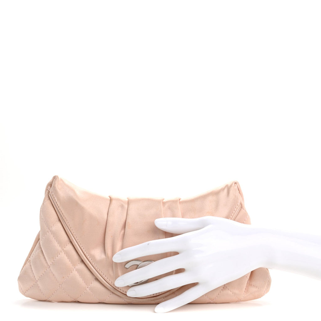 Satin Quilted Flap Clutch Pink