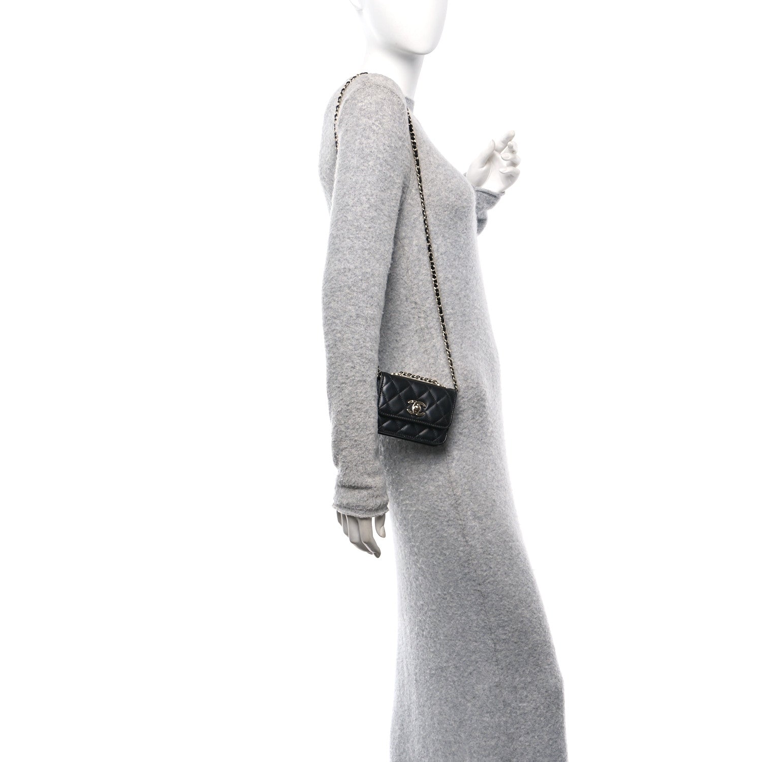 Lambskin Quilted Trendy CC  Holder On Chain Black