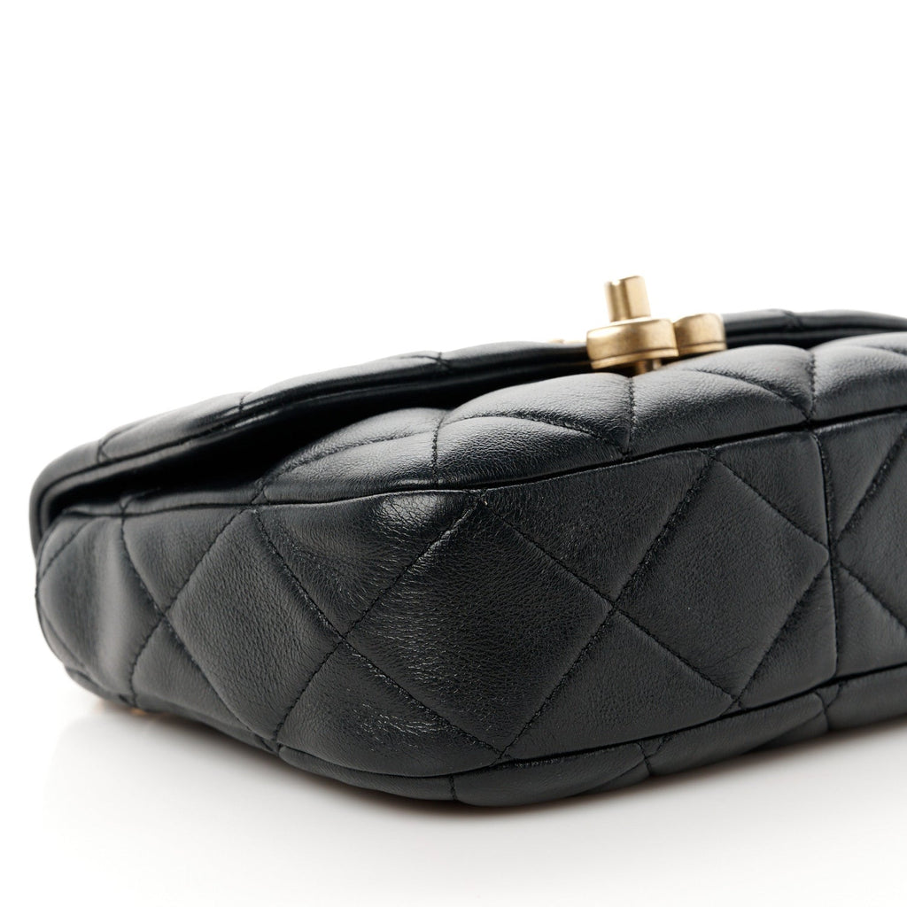 Lambskin Quilted Mini Lacquered Chain Flap Black
