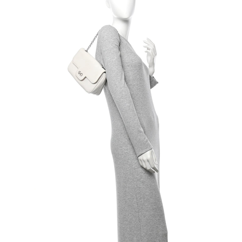 Printed Calfskin Rory Chain Shoulder Bag White