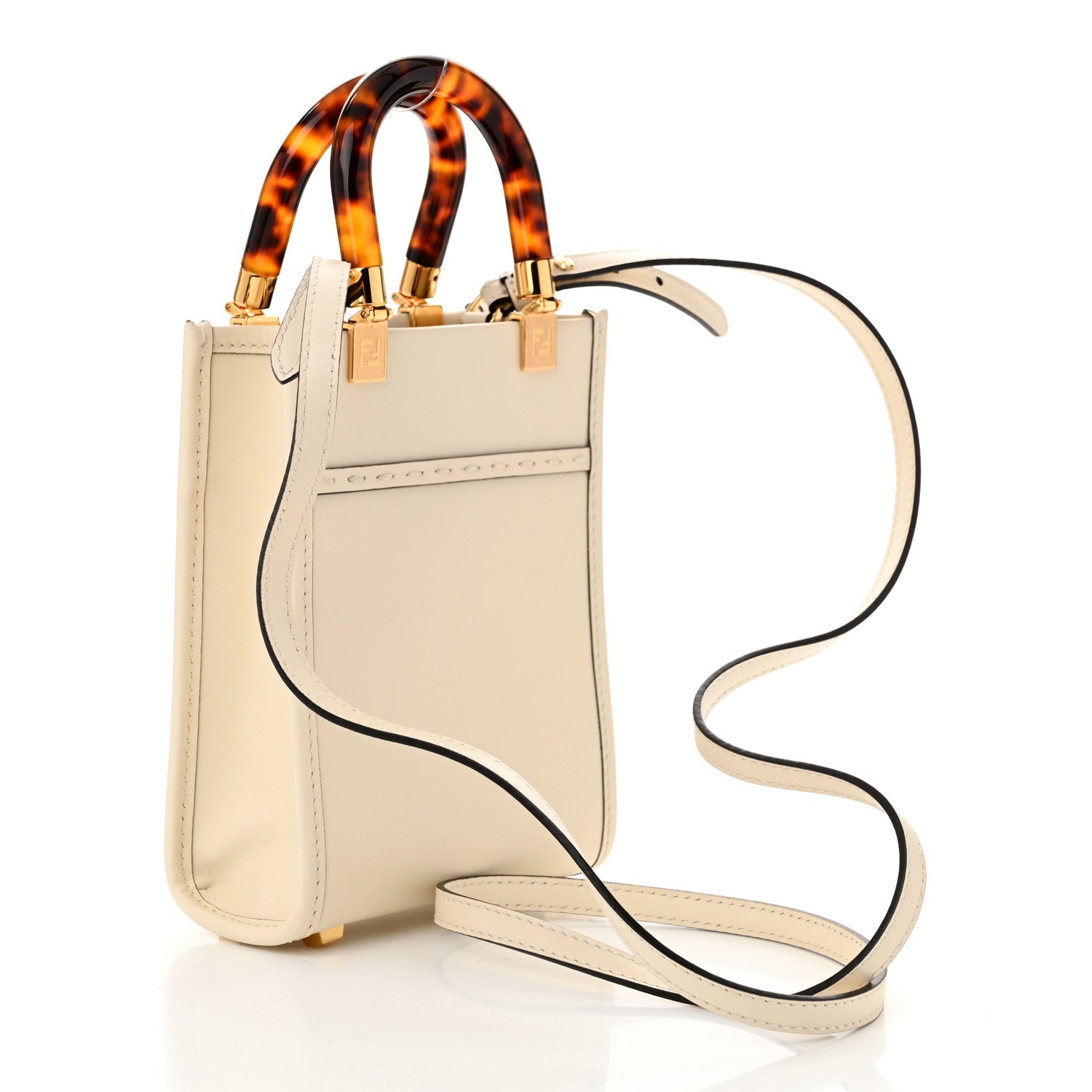 Vitello King Plexiglass Logo Embossed Mini Fendi Sunshine Shopper Tote White Ice
