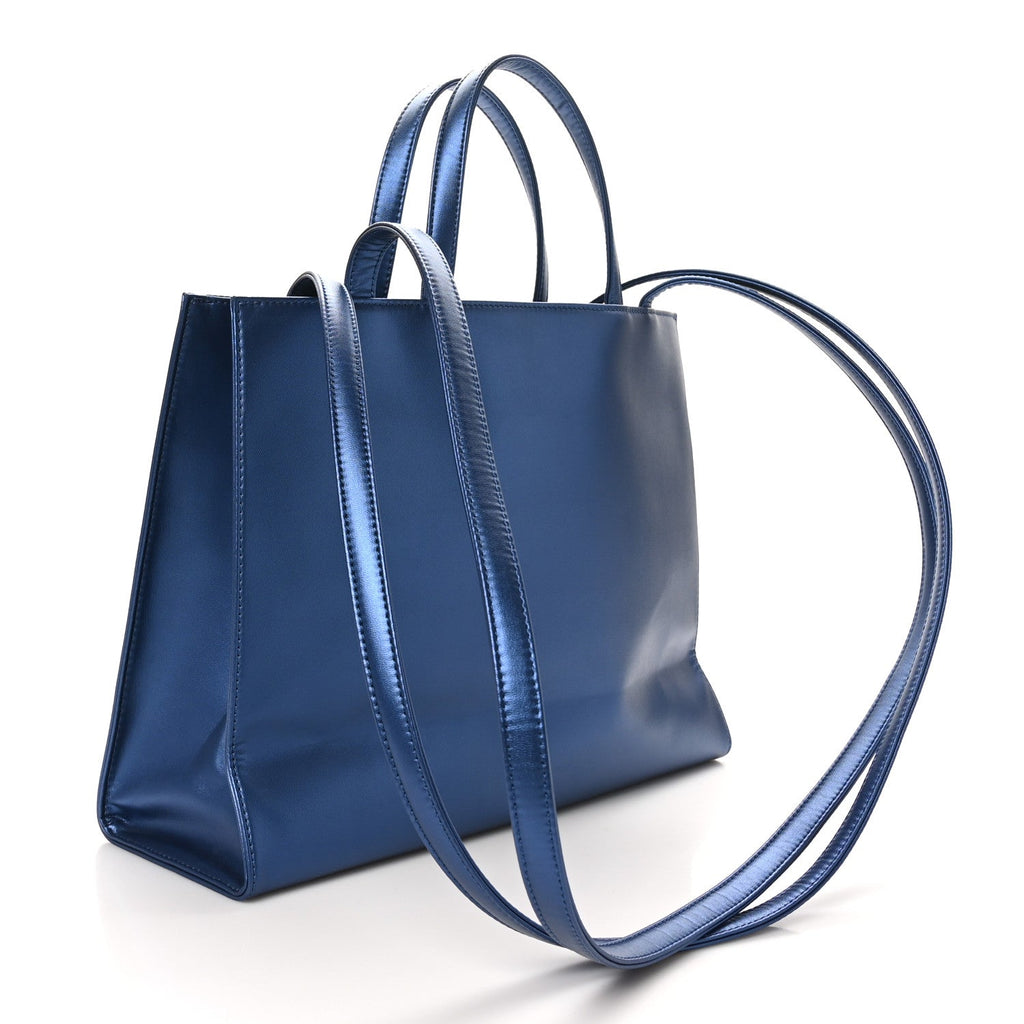 Metallic Vegan Leather Medium Shopping Bag Cobalt