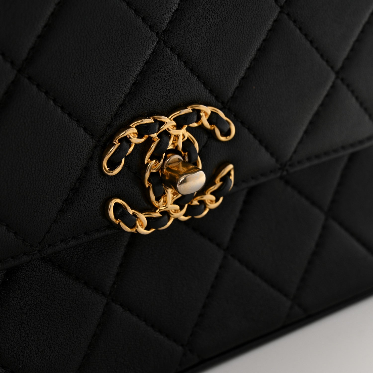 Lambskin Quilted Small Chain Infinity Top Handle Flap Black