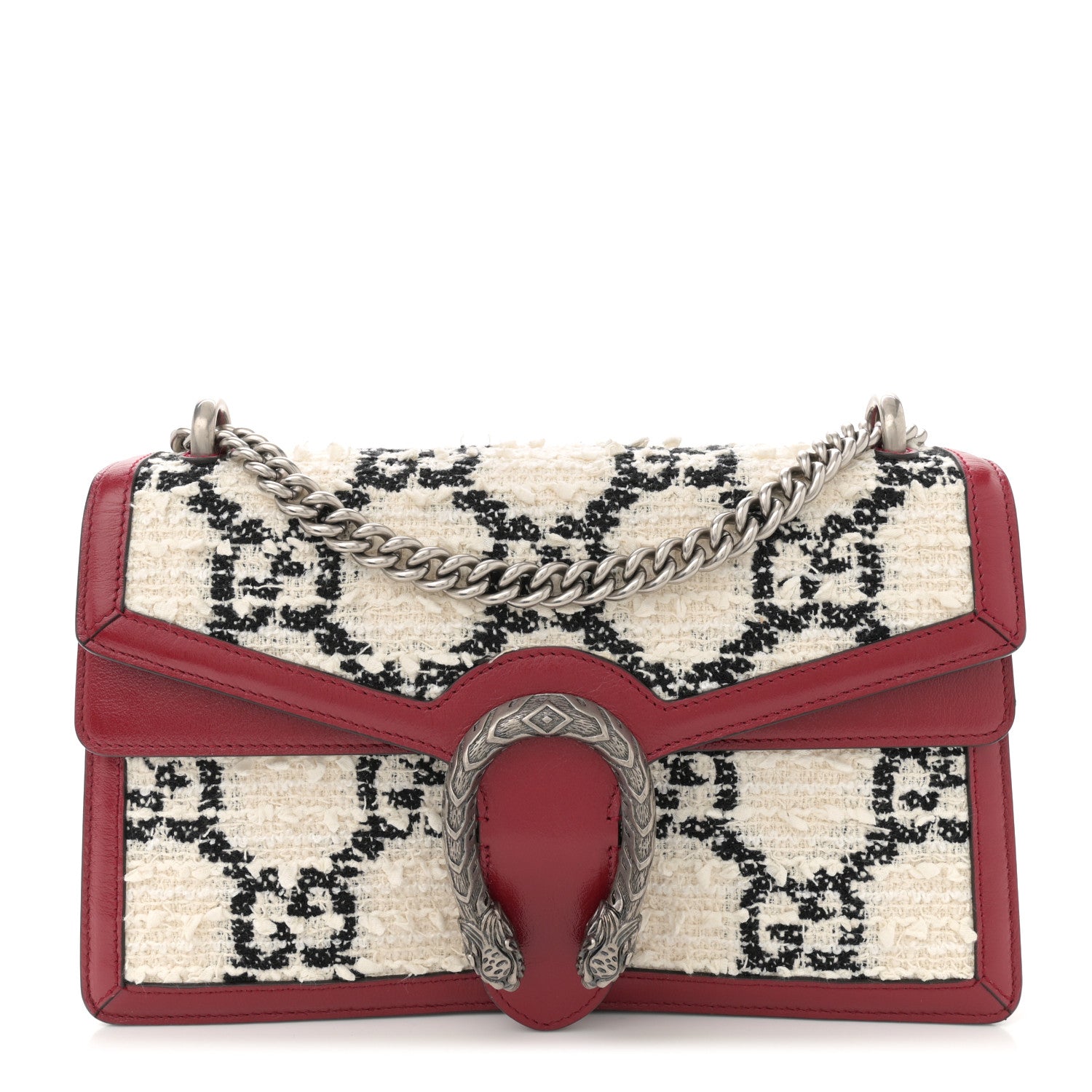 Tweed GG Monogram Small Dionysus Shoulder Bag White Black Romantic Cherry