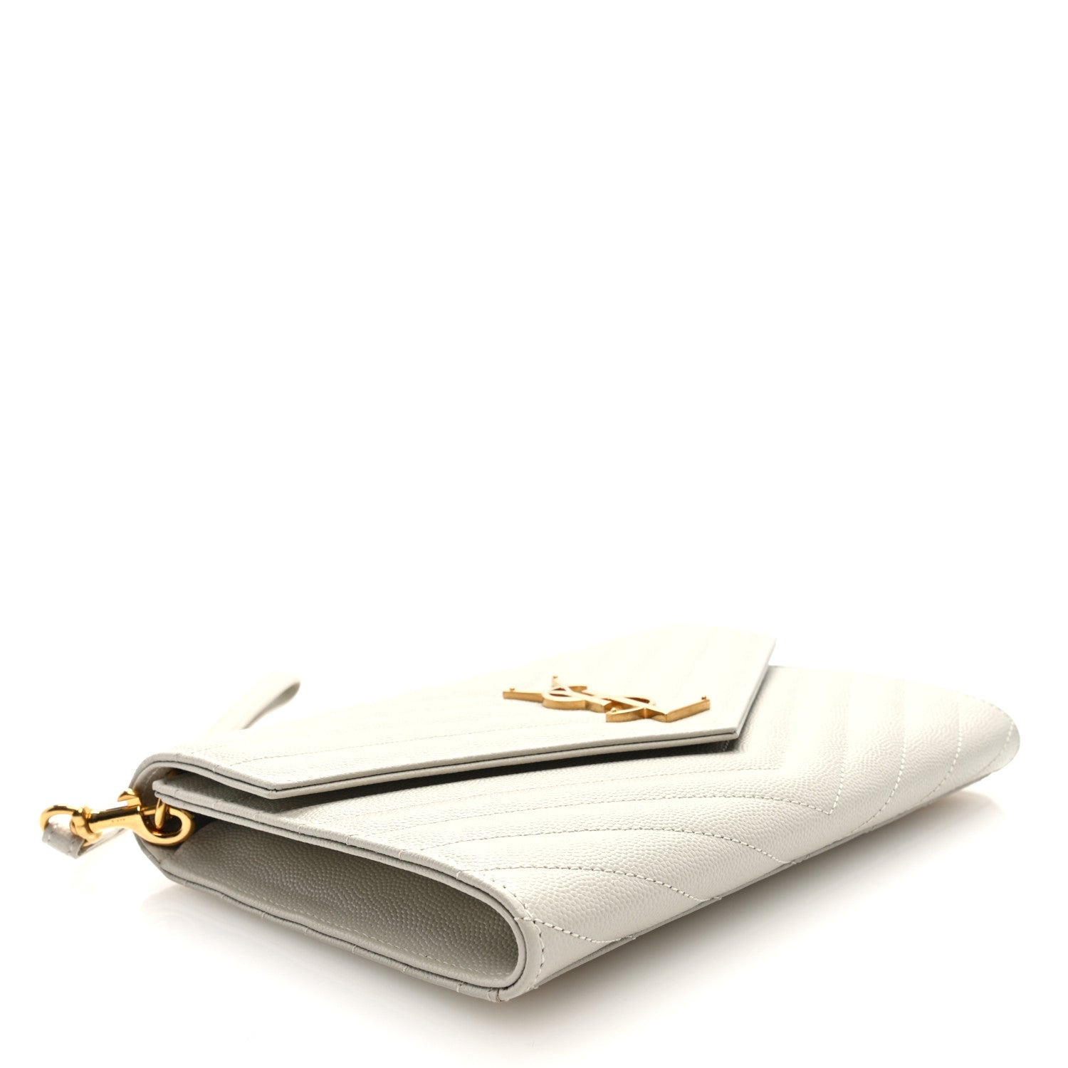Grain De Poudre Matelasse Chevron Monogram Envelope Clutch Blanc Vintage
