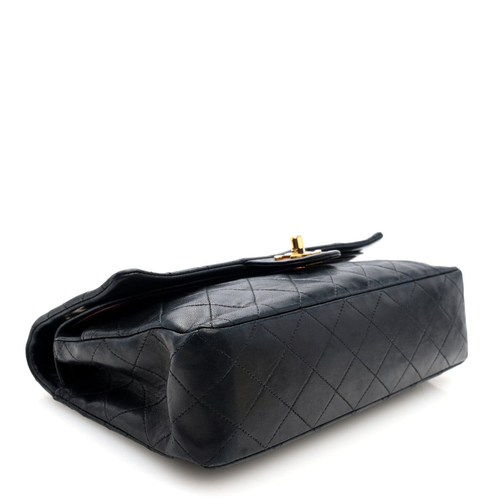 Lambskin Quilted Medium Double Flap Black