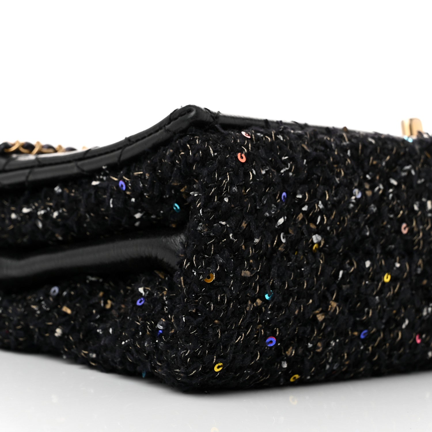 Lambskin Quilted Tweed Sequin Medium Chain Flap Bag Black Multicolor
