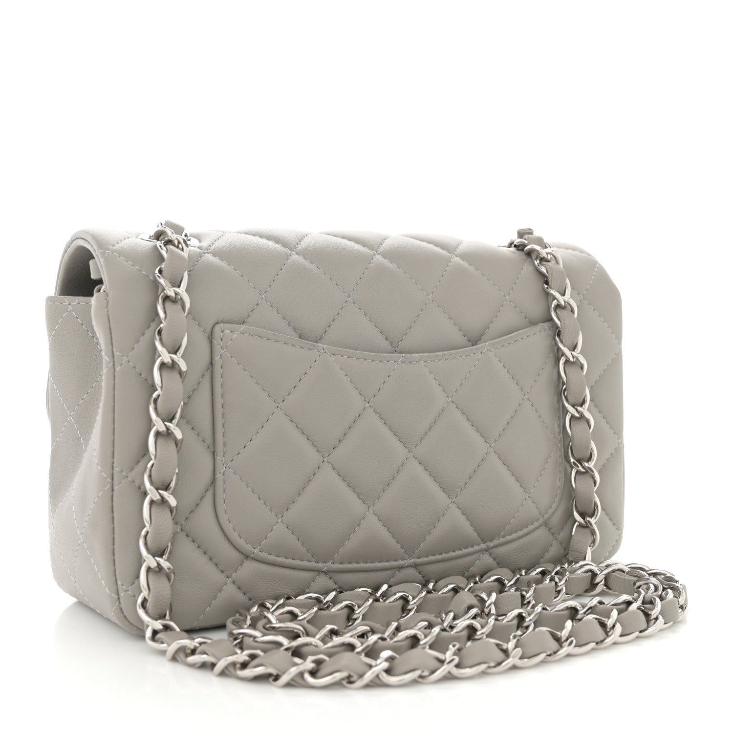 Lambskin Quilted Mini Rectangular Flap Grey