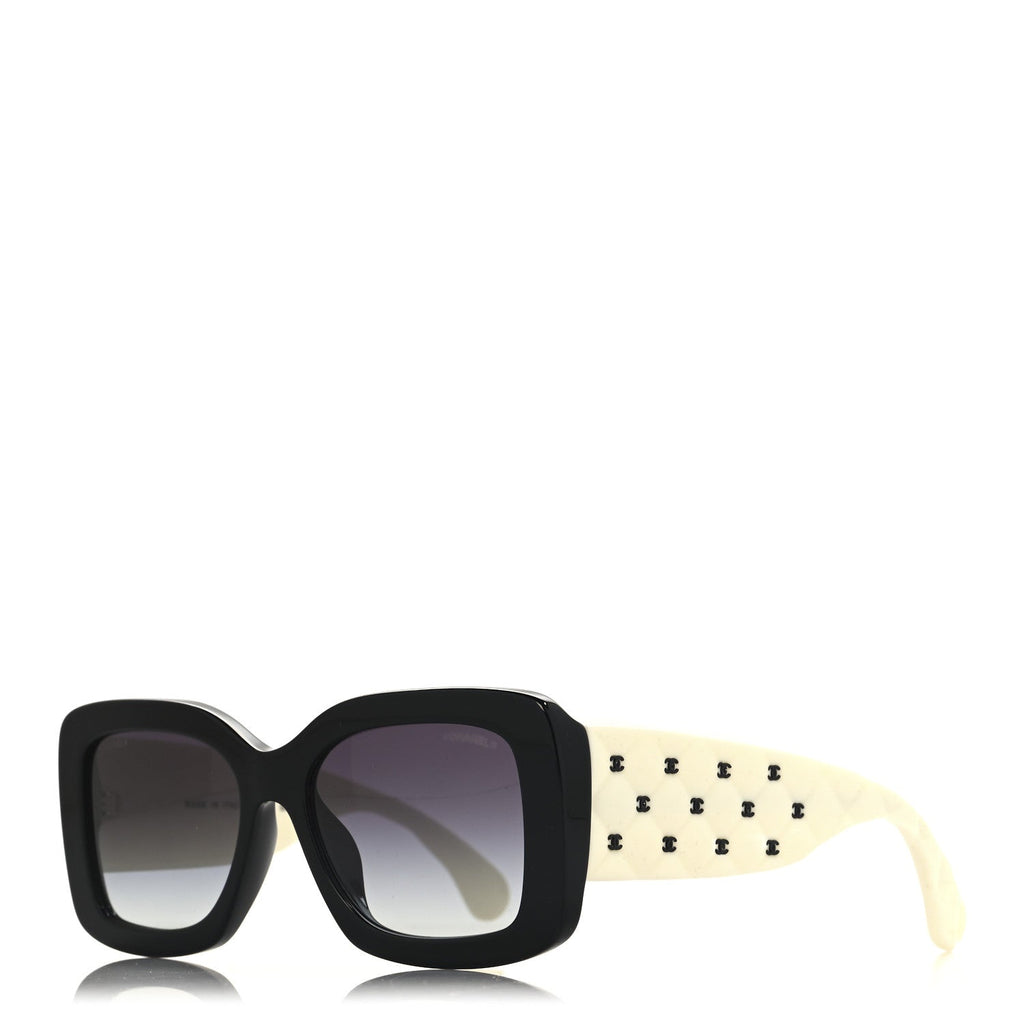 Acetate Quilted CC Rectangle Sunglasses 5483-A White Black