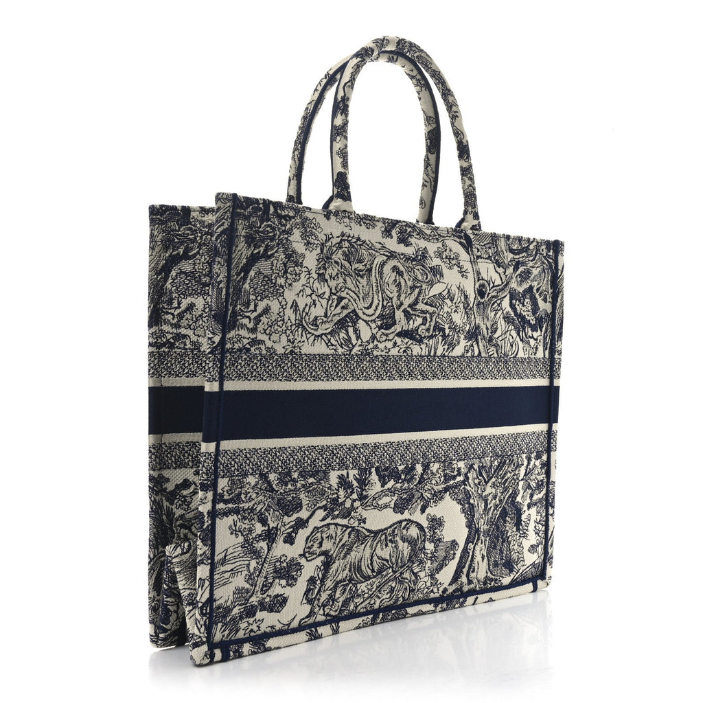 Canvas Embroidered Large Dioriviera Toile De Jouy Book Tote Blue