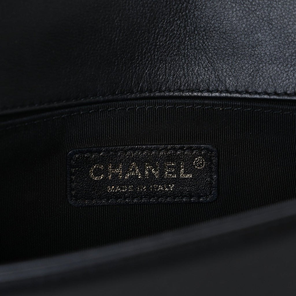 Calfskin Quilted Small Boy Flap Black