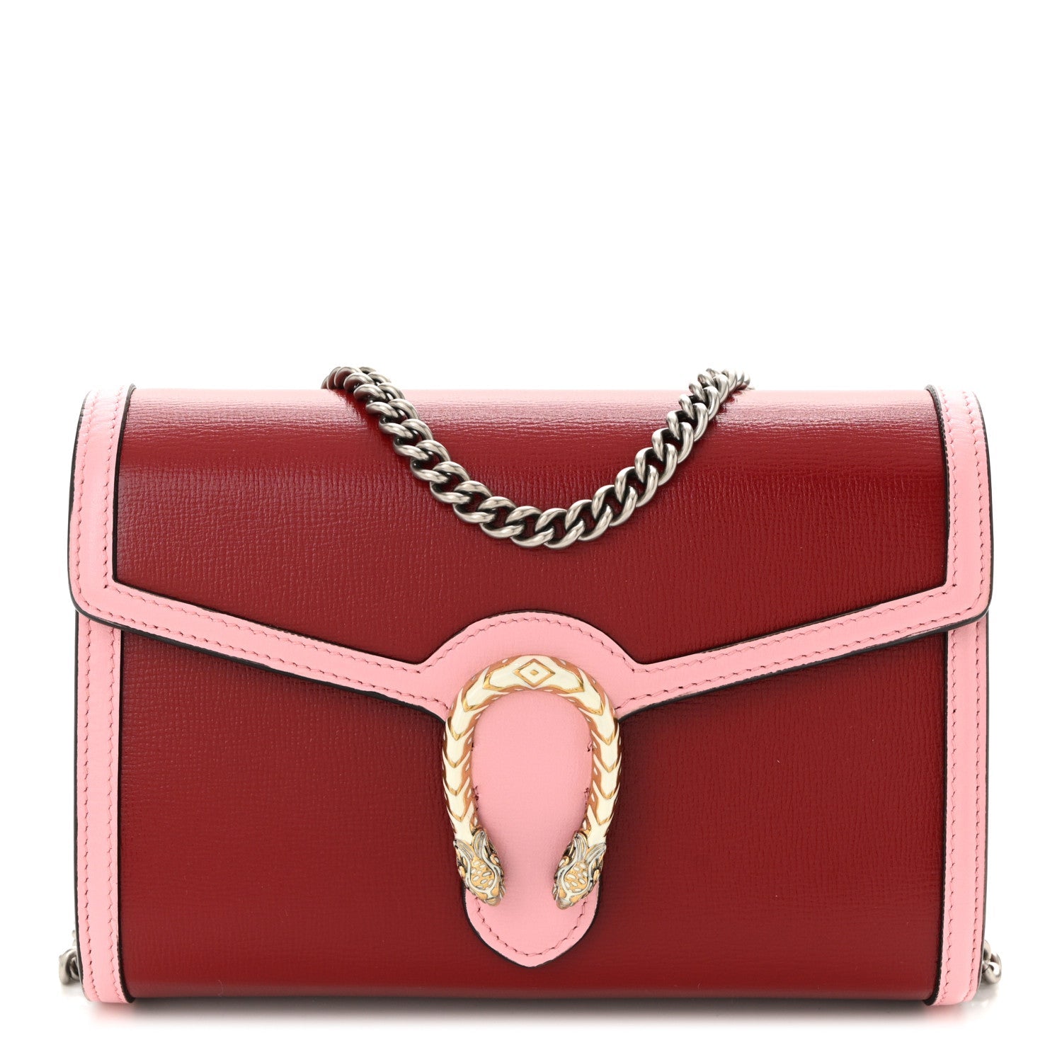 Azalea Calfskin Enamel Mini Dionysus Chain Wallet New Cherry Red Wild Rose Off White