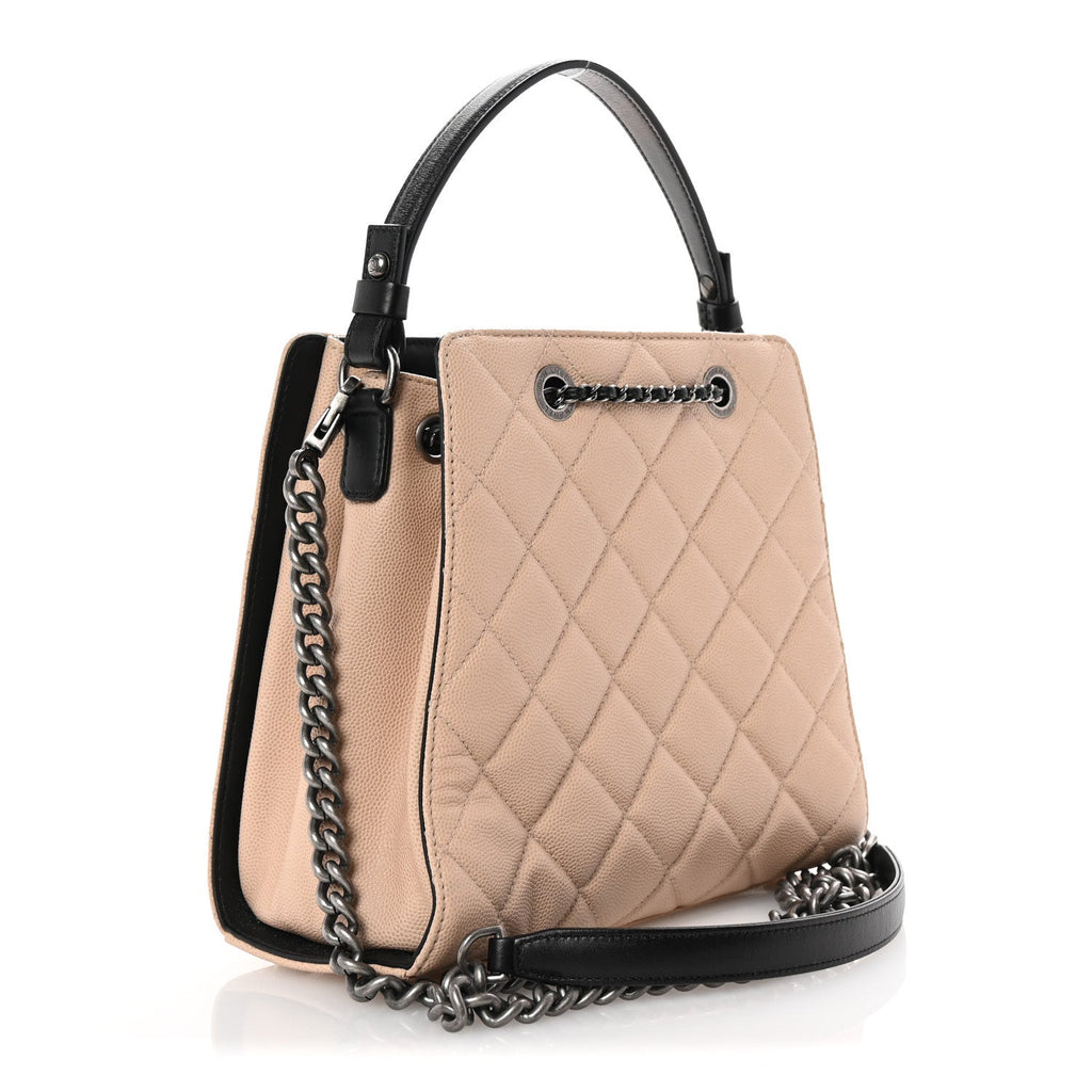 Caviar Quilted Small CC Bucket Bag Beige
