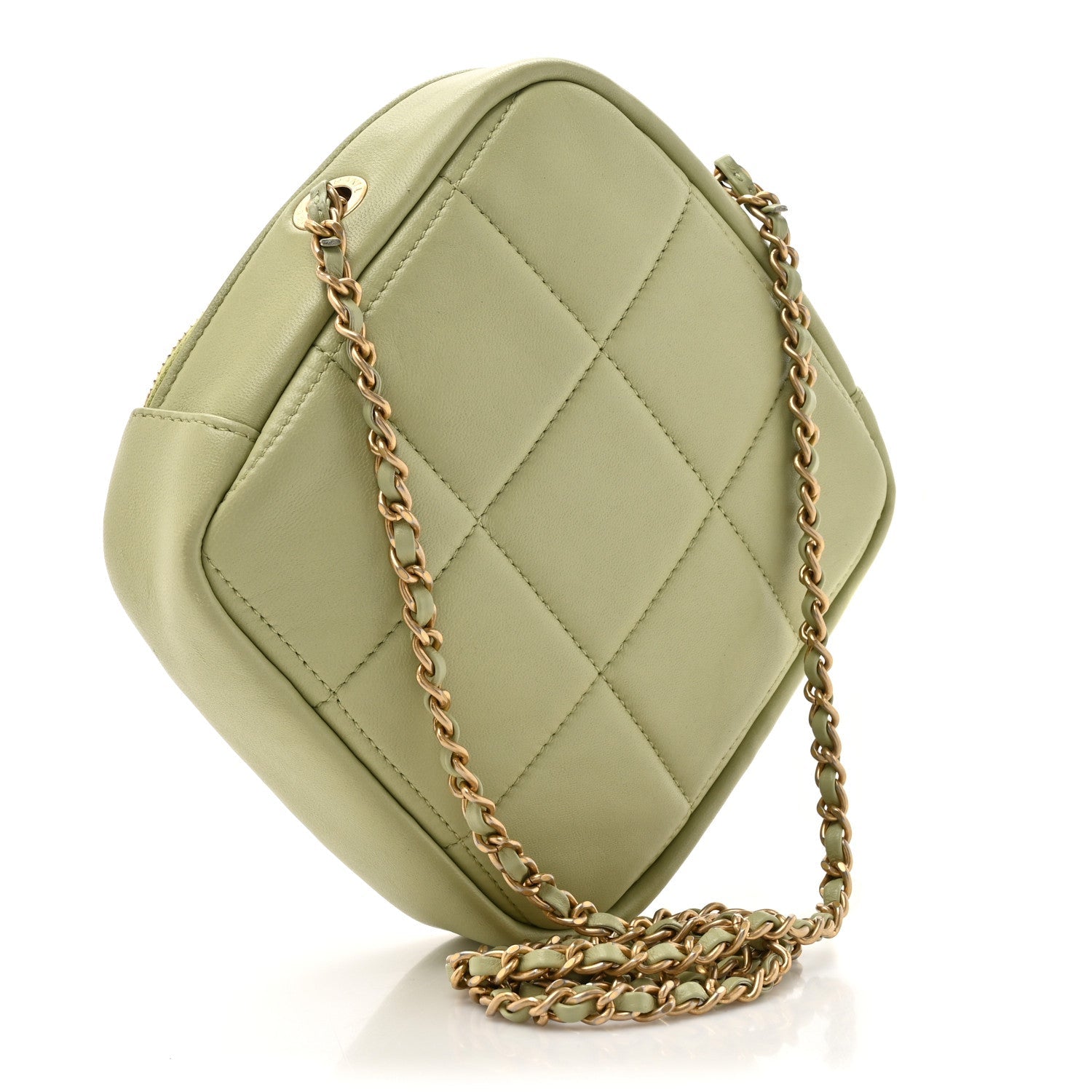 Lambskin Quilted Diamond Clutch With Chain Light Green