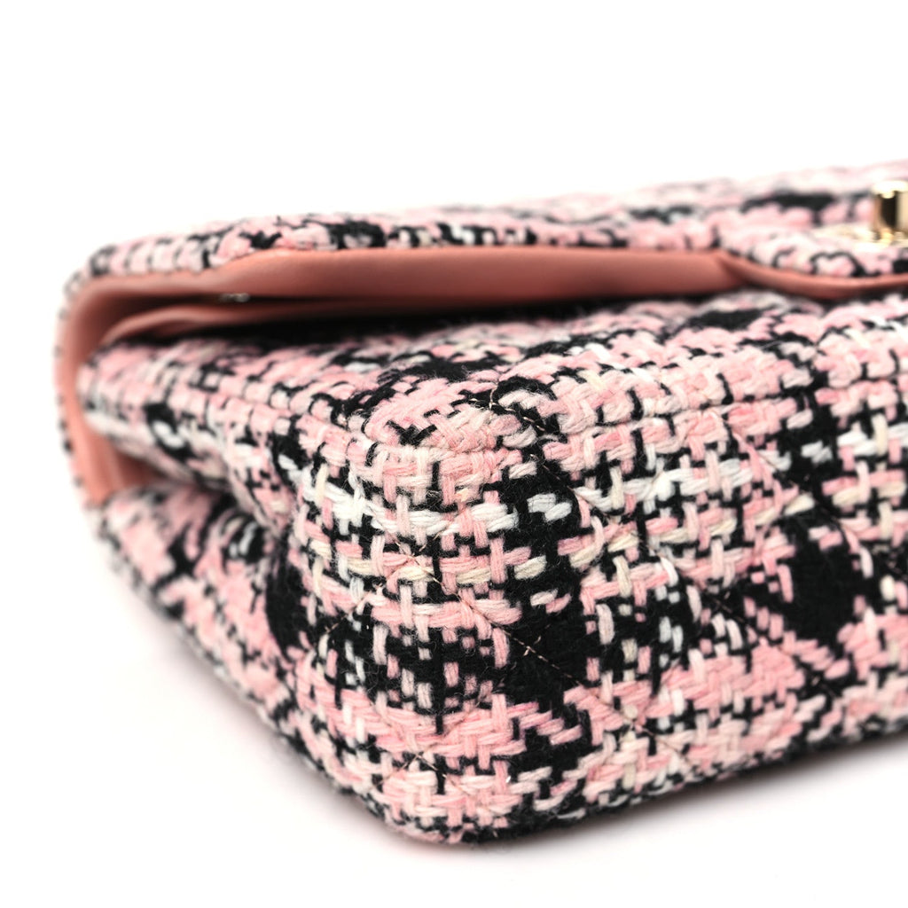 Tweed Quilted Medium Rectangular Flap Pink Black White