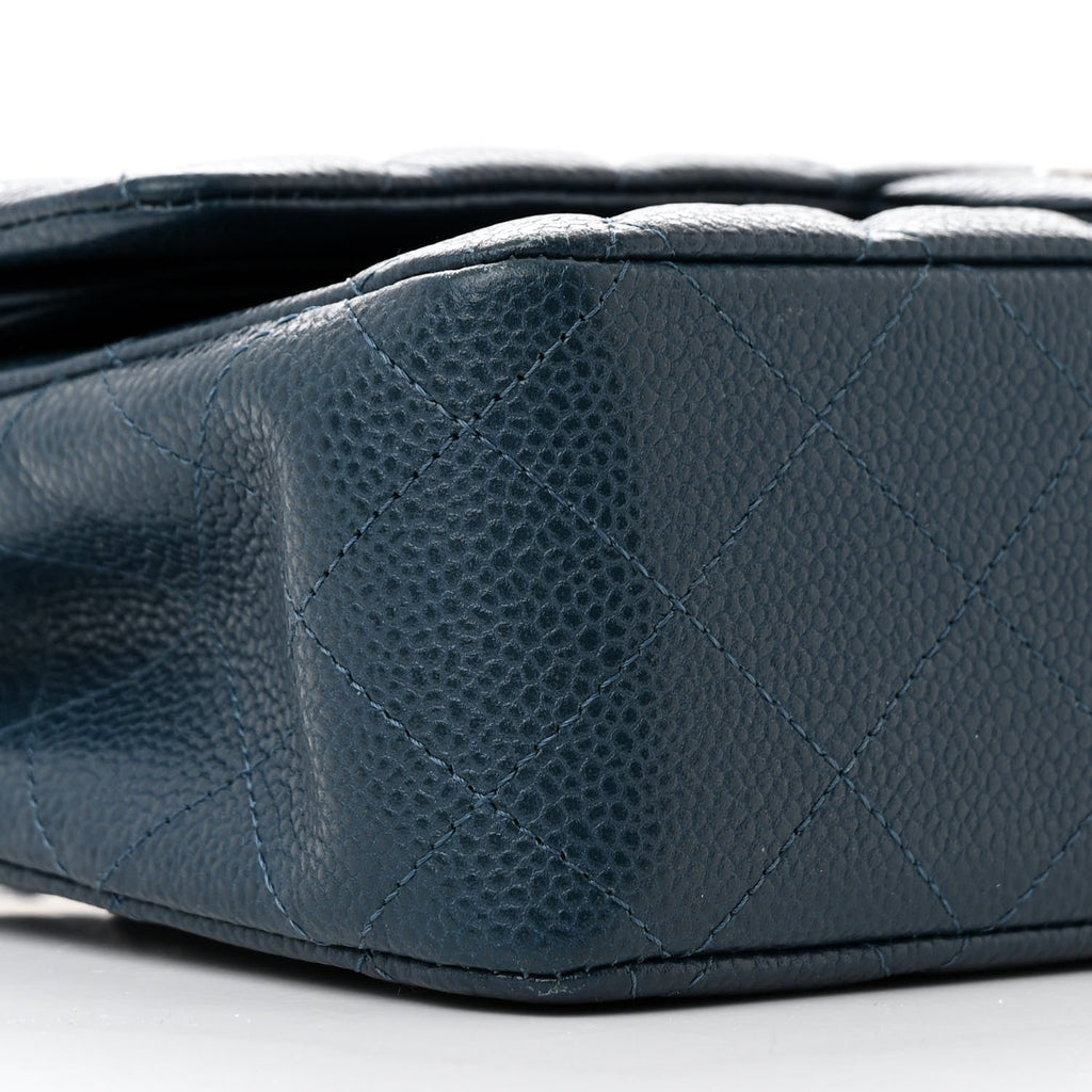 Pearly Caviar Quilted Medium Double Flap Blue