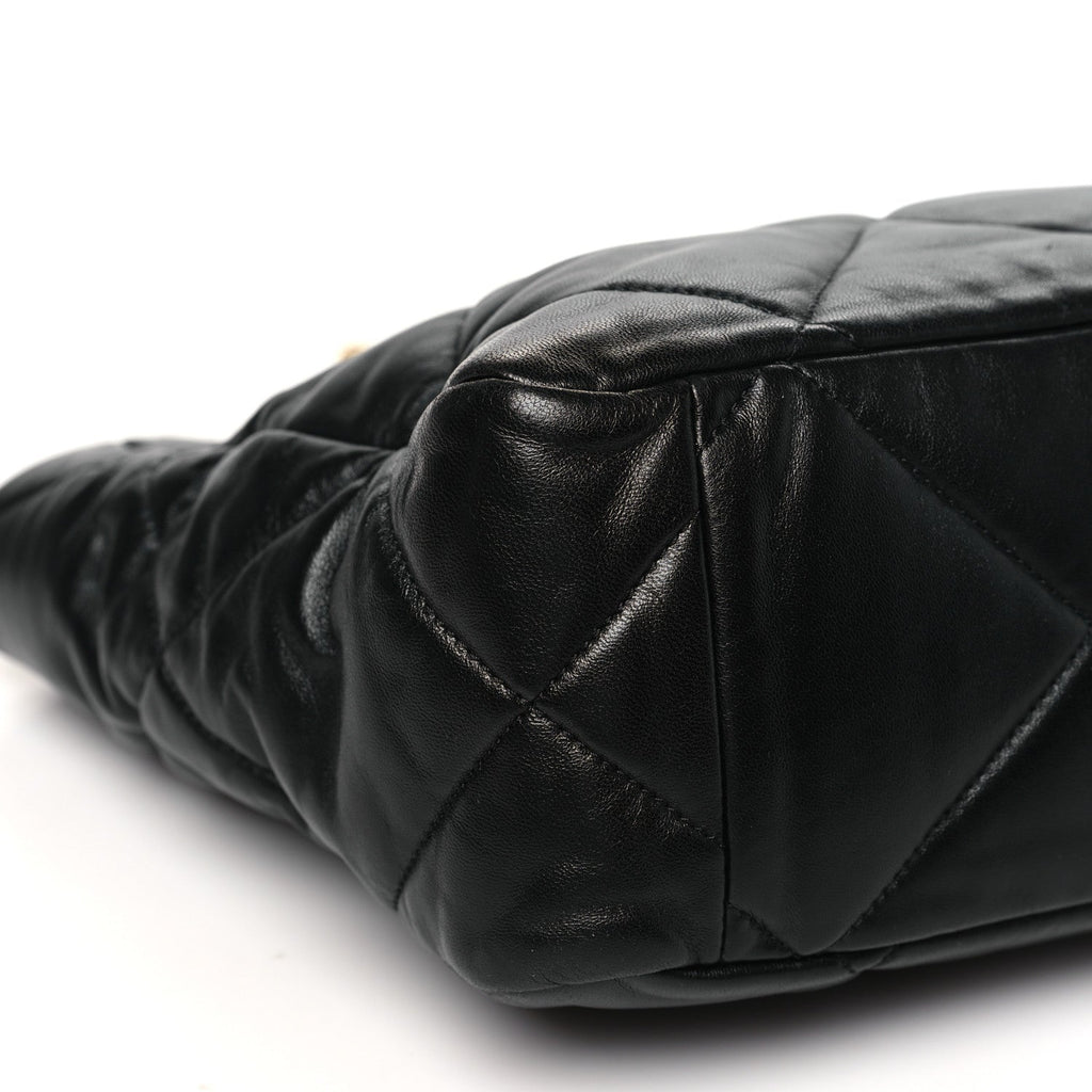 Lambskin Quilted Chanel 19 East West Shopping Bag Black