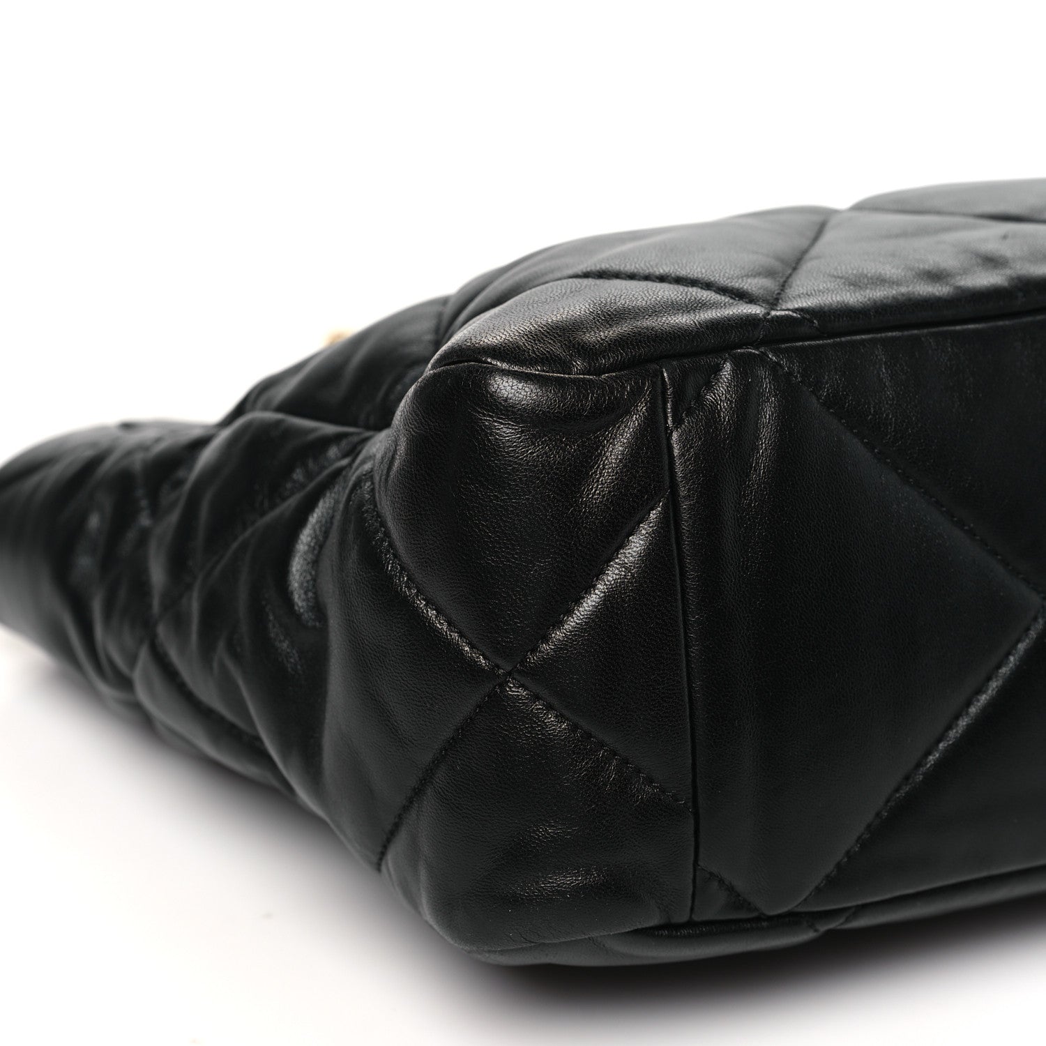 Lambskin Quilted Chanel 19 East West Shopping Bag Black
