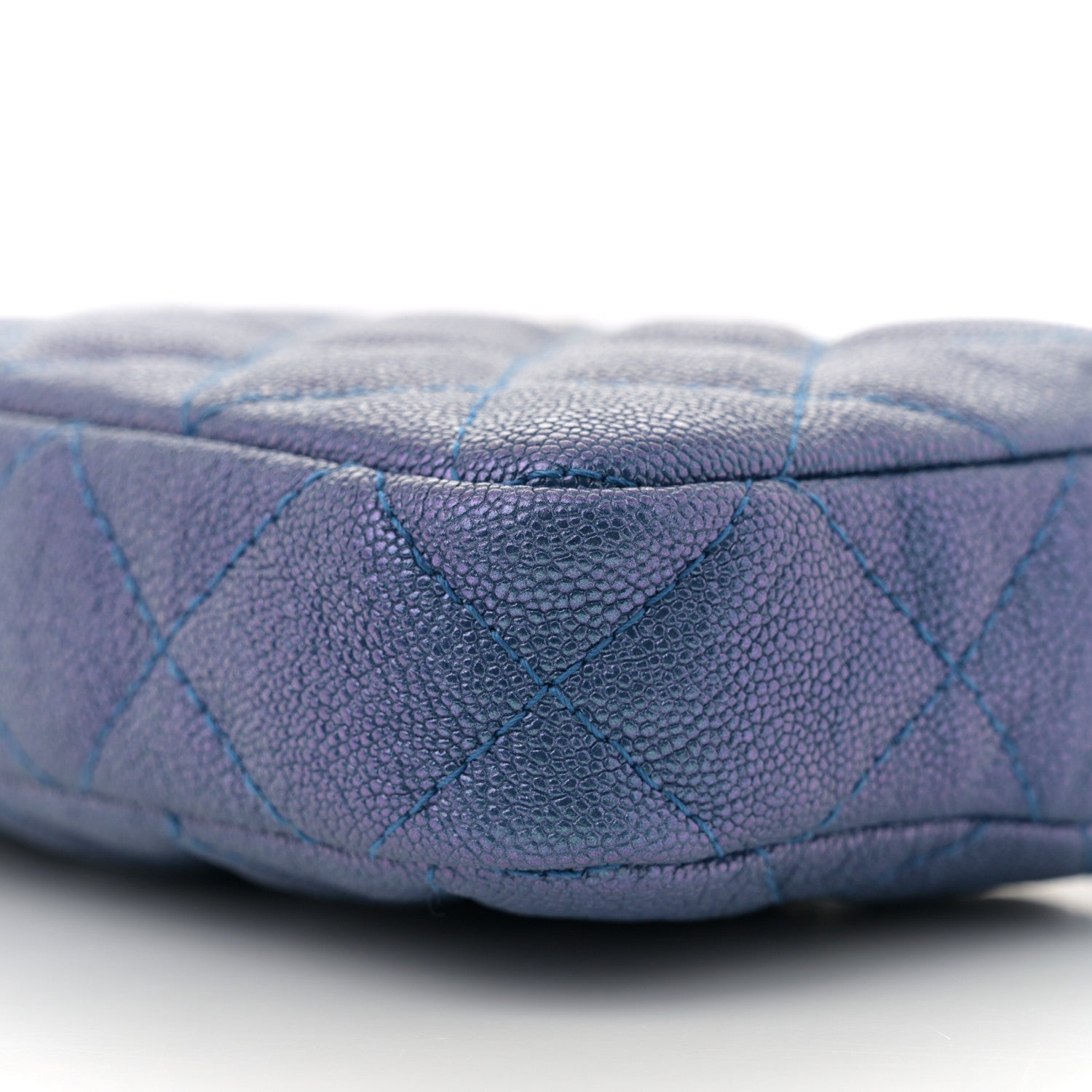 Iridescent Caviar Quilted Clutch With Chain Dark Blue