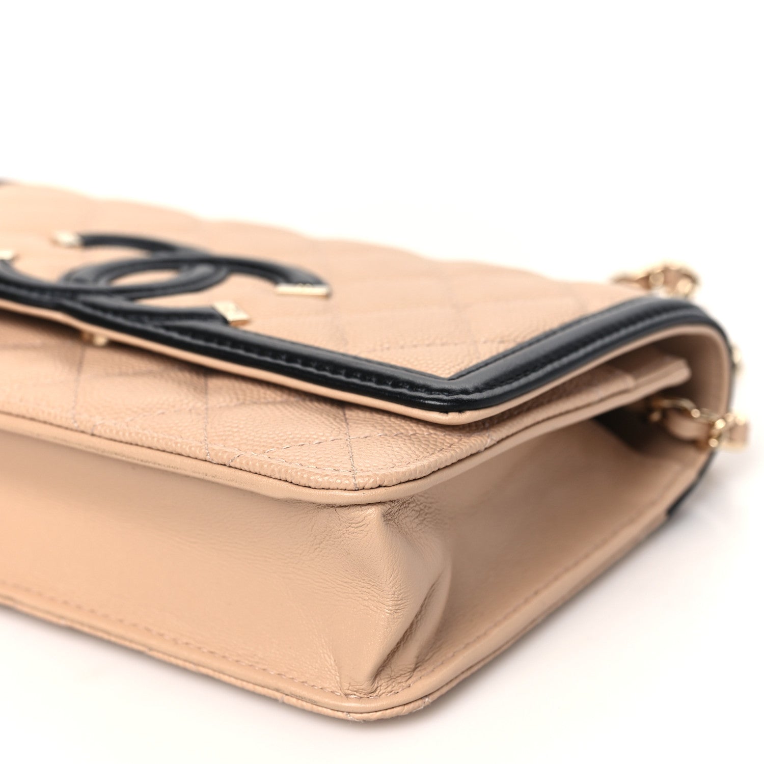 Caviar Quilted CC Filigree Wallet On Chain WOC Beige Black