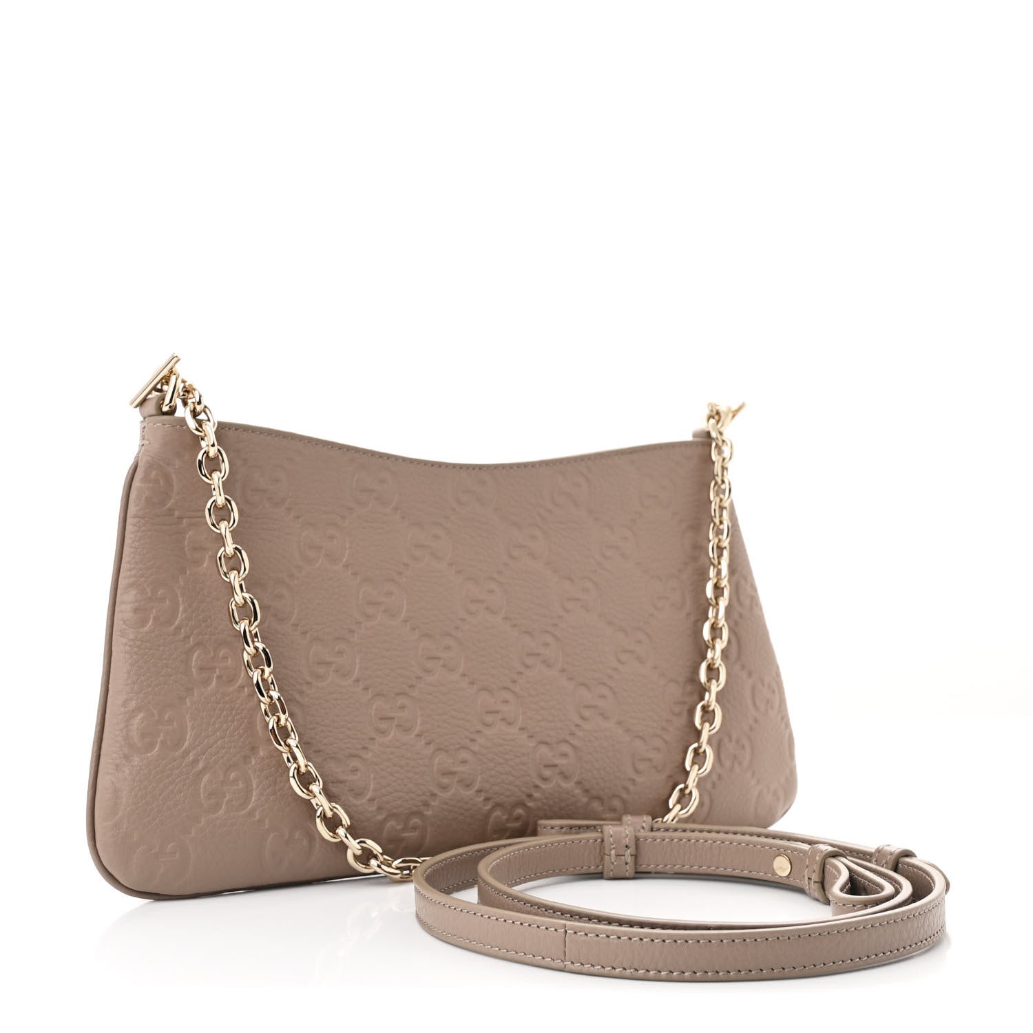 Grainy Calfskin GG Emblem Embossed Medium Shoulder Bag Taupe