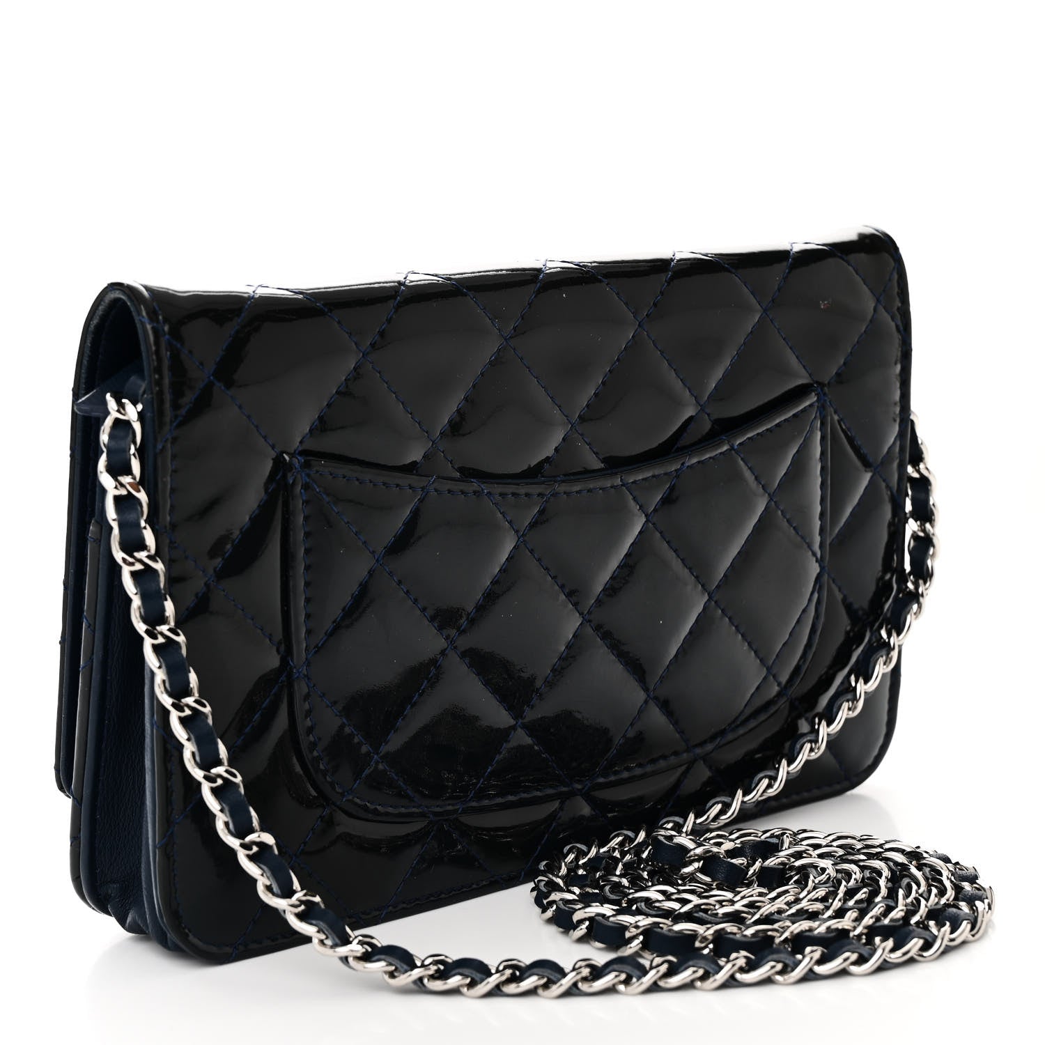 Patent Quilted Wallet On Chain WOC Blue
