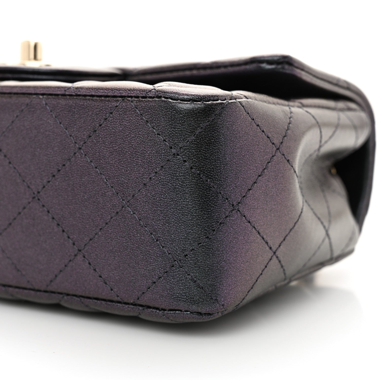 Iridescent Lambskin Quilted Mini Rectangular Flap Black