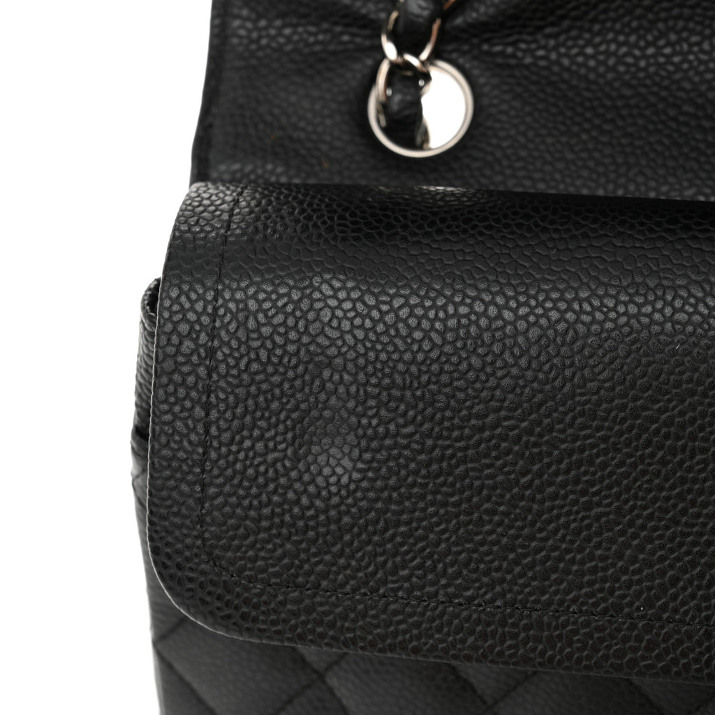 Caviar Quilted Medium Double Flap Black