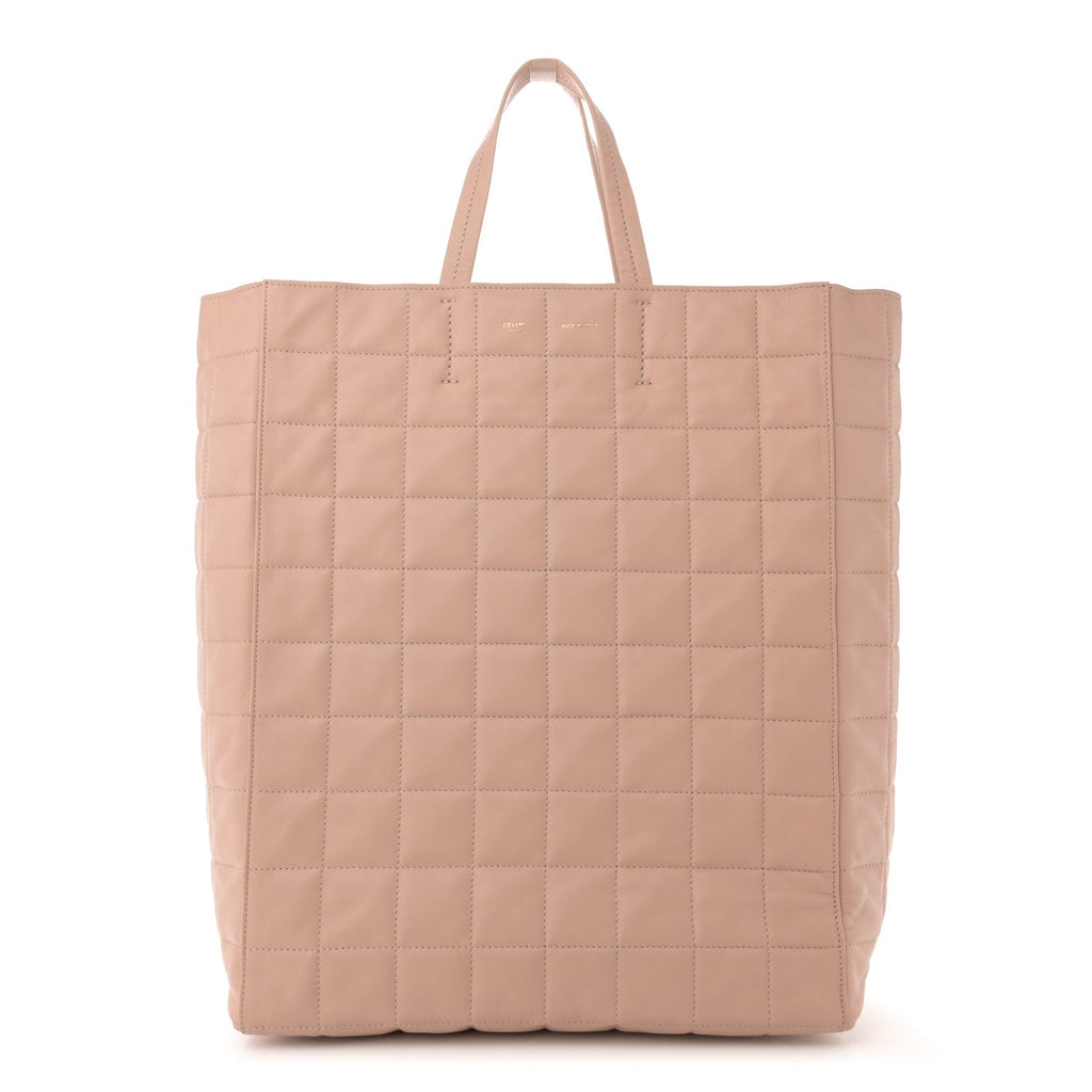 Calfskin Quilted Vertical Cabas Tote Beige