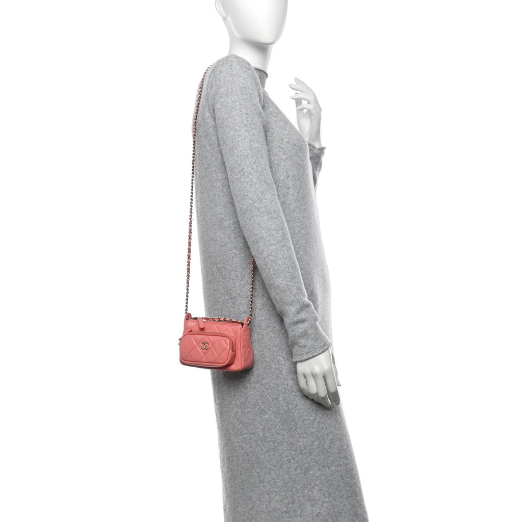 Shiny Crumpled Lambskin Quilted Mini Clutch With Chain  Pink