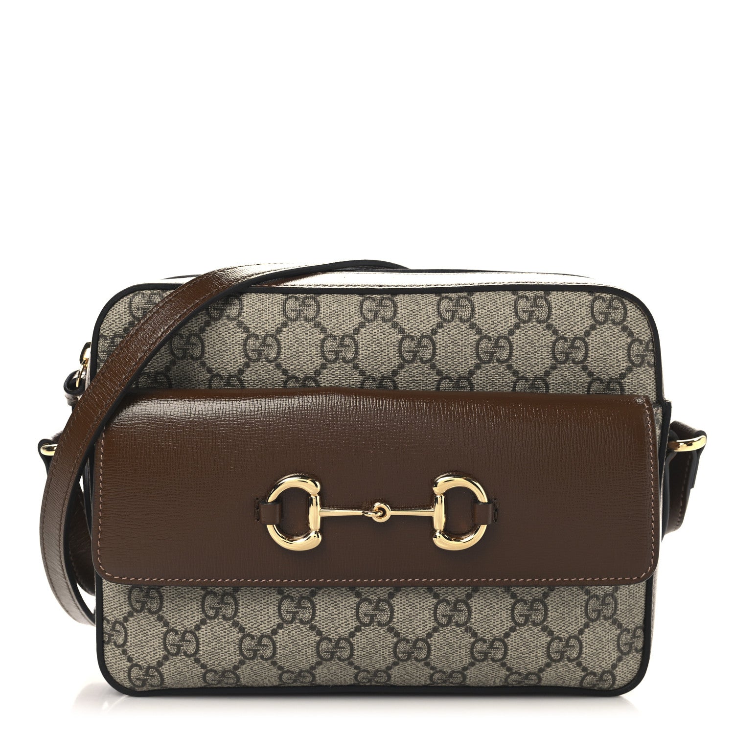GG Supreme Monogram Small Horsebit 1955 Shoulder Bag Beige Brown Sugar
