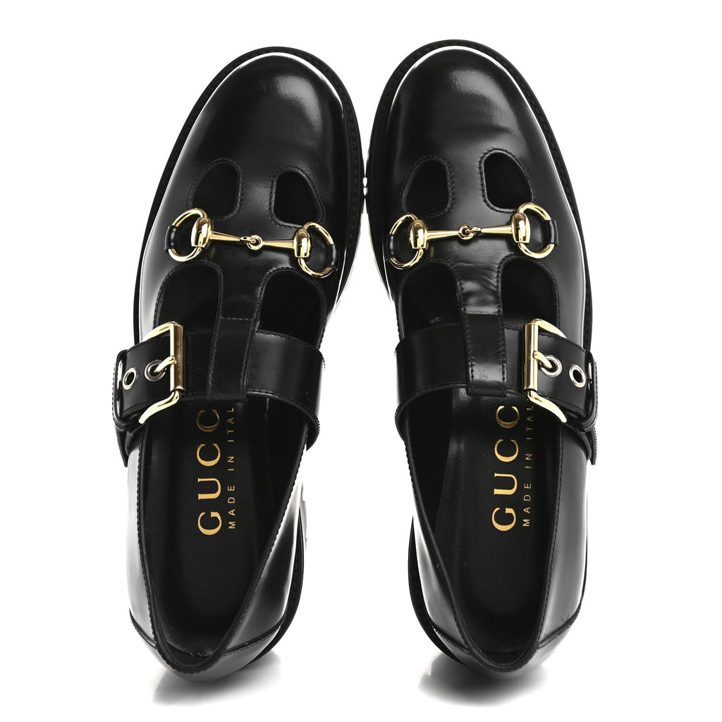 Calfskin Womens Horsebit Platform Chunky Lug Sole Mary Jane 40mm Loafers 38 Black