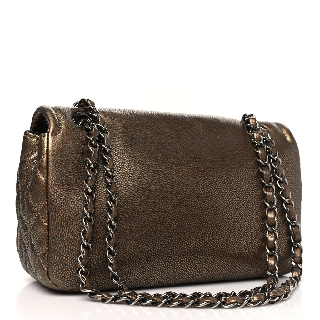 Metallic Caviar Medium Timeless CC Flap Bronze