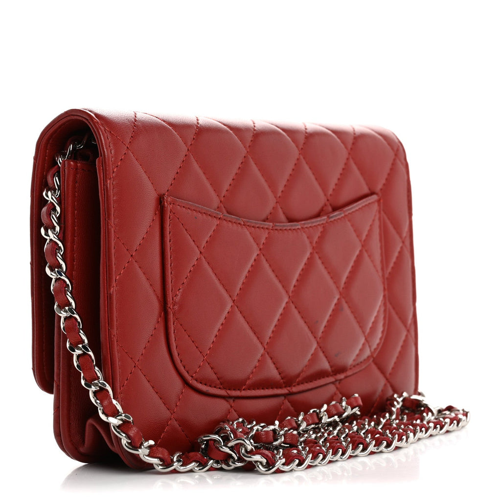 Lambskin Quilted Wallet On Chain WOC Red