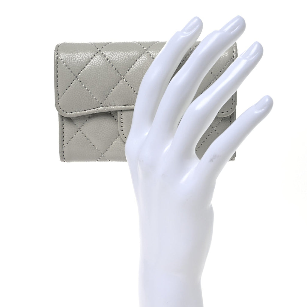 Caviar Quilted Flap  Holder Wallet Grey