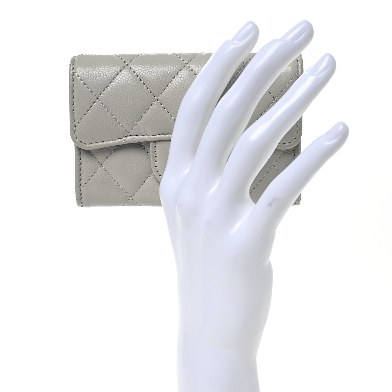 Caviar Quilted Flap  Holder Wallet Grey