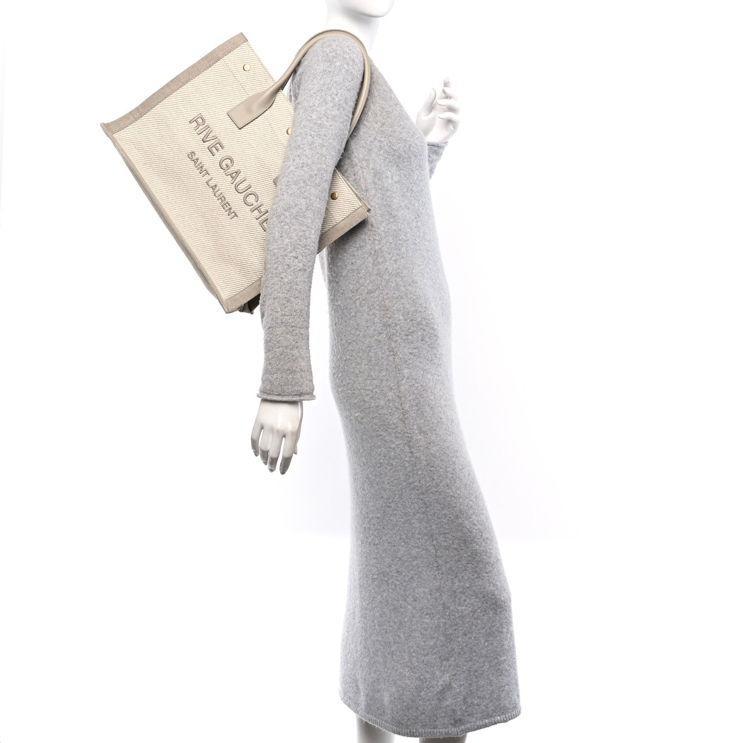 Linen Calfskin Small Rive Gauche Tote Beige Sea Salt