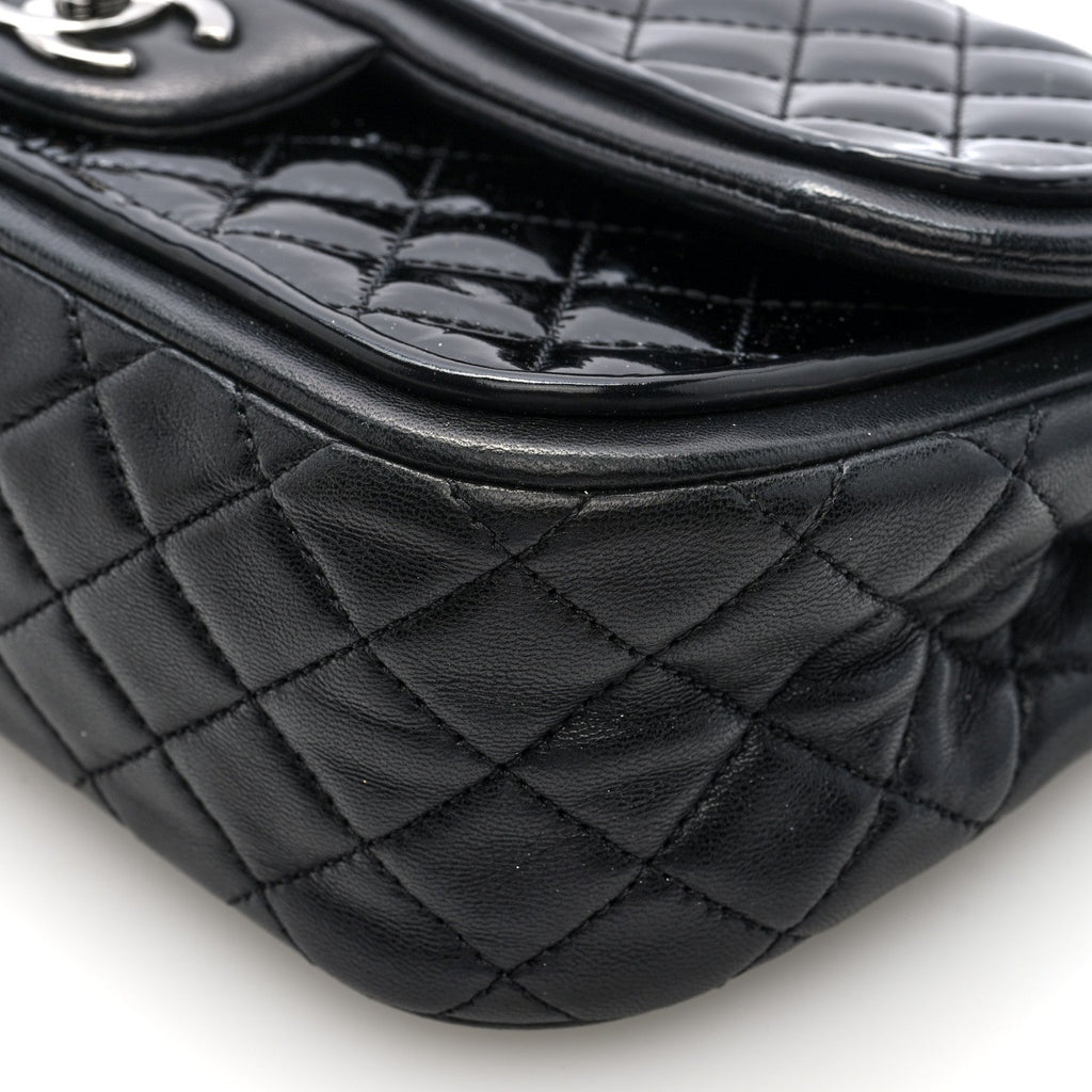 Patent Quilted Classic Twist Flap Bag Black