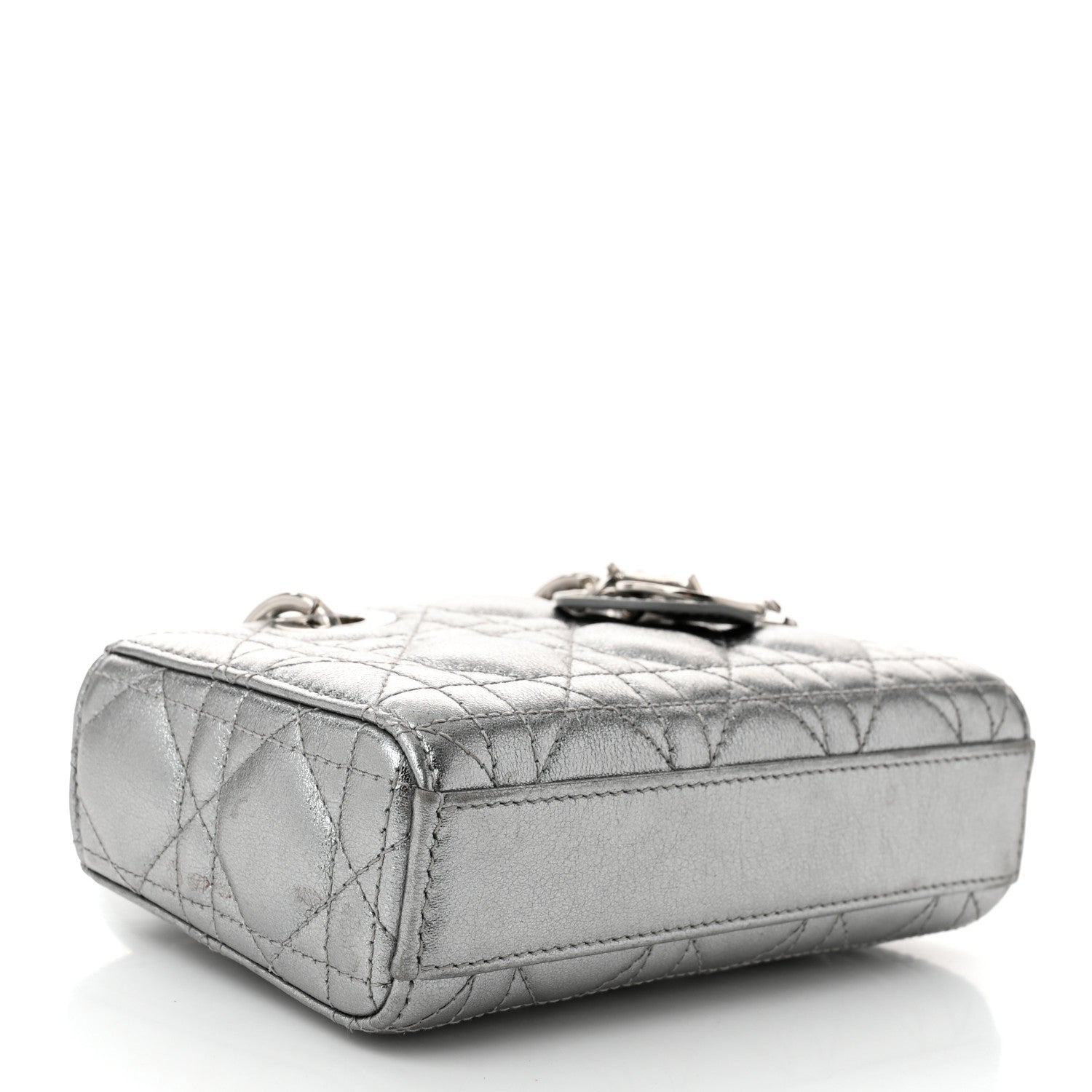 Metallic Lambskin Cannage Micro Lady D-Joy Silver