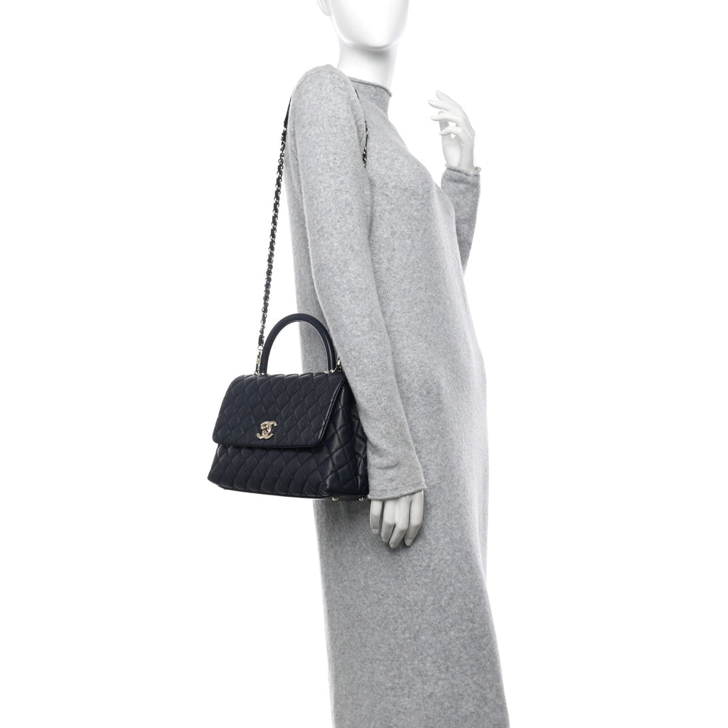 Caviar Quilted Small Coco Handle Flap Navy