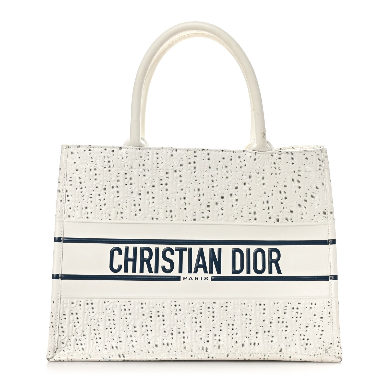 Calfskin Perforated Oblique Medium Book Tote White Blue
