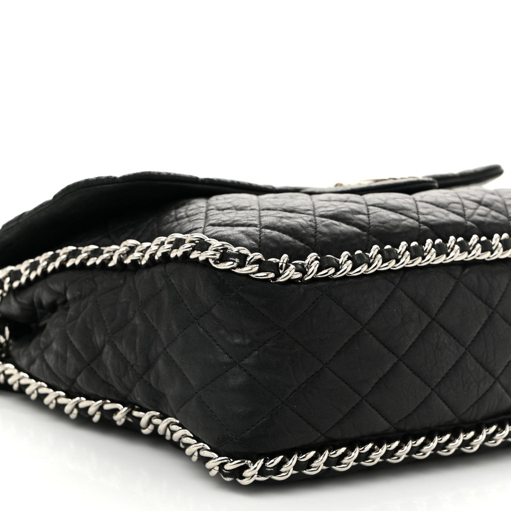 Washed Lambskin Quilted Maxi Chain Around Flap Black