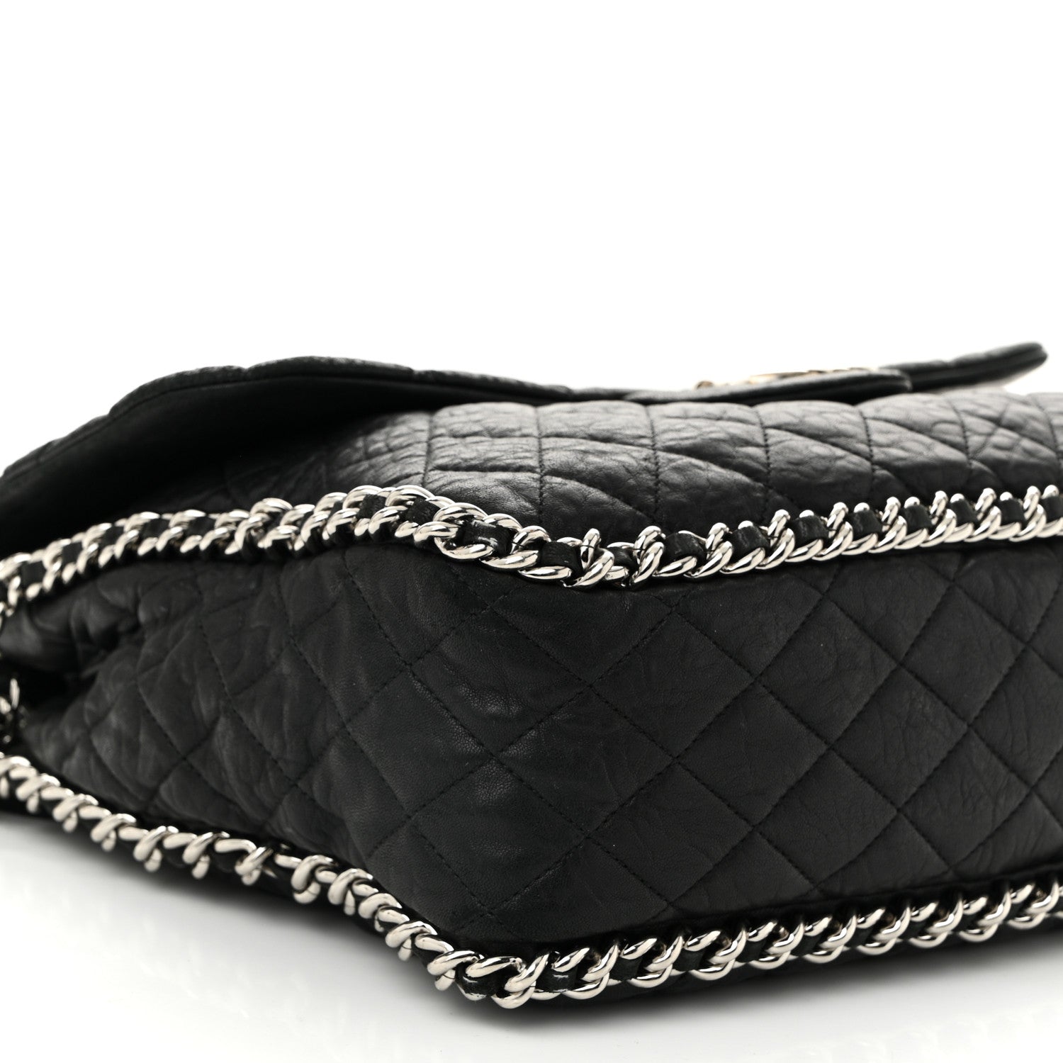 Washed Lambskin Quilted Maxi Chain Around Flap Black