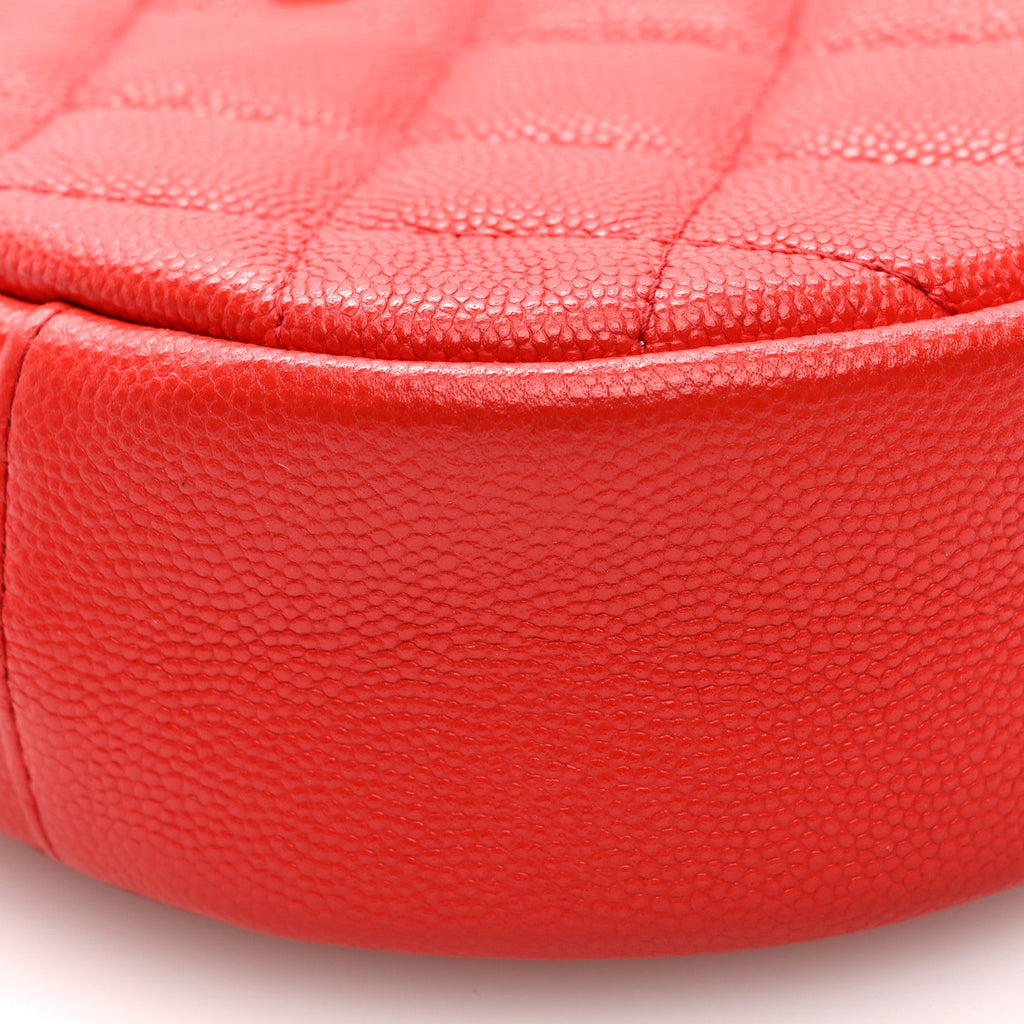 Caviar Quilted Round Clutch With Chain Red