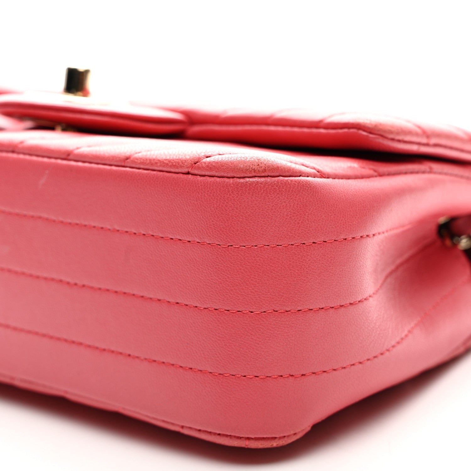 Lambskin Chevron Quilted Mini Rectangular Flap Pink