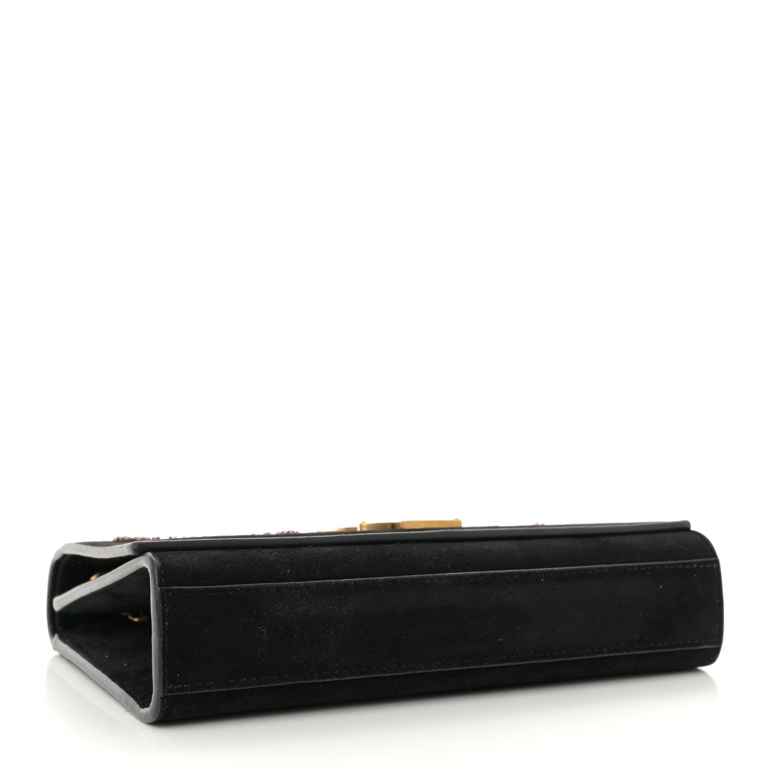 Suede Embroidered Small Monogram Kate Satchel Black