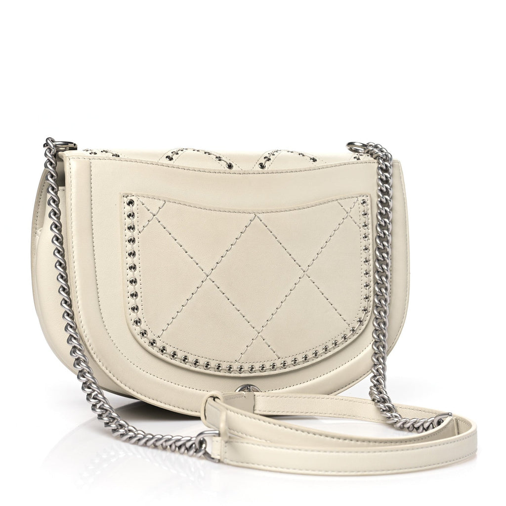 Calfskin Coco Eyelets Small Flap Bag Ivory