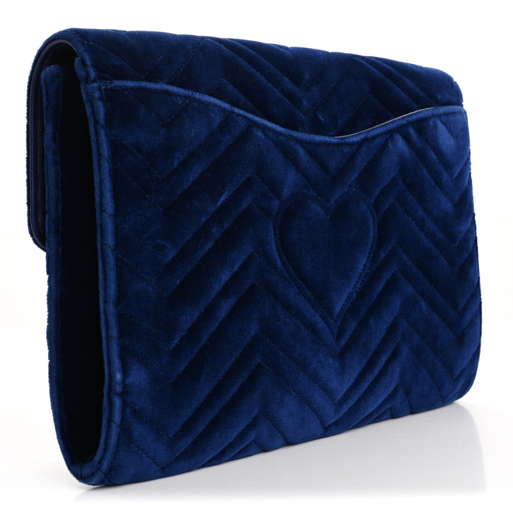 Velvet Matelasse GG Marmont Clutch Cobalt Blue