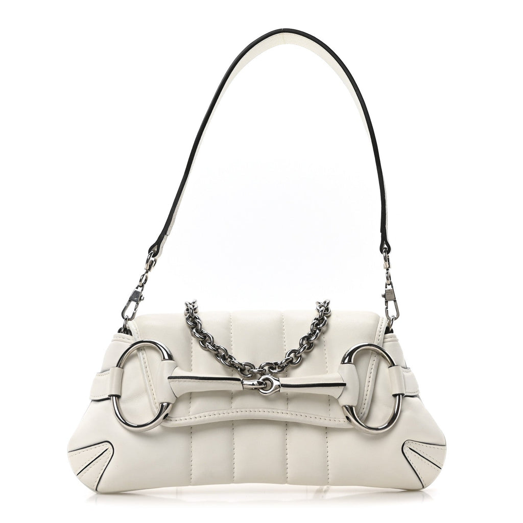 Nappa Vertical Matelasse Small Maxi Horsebit Chain Shoulder Bag Great White